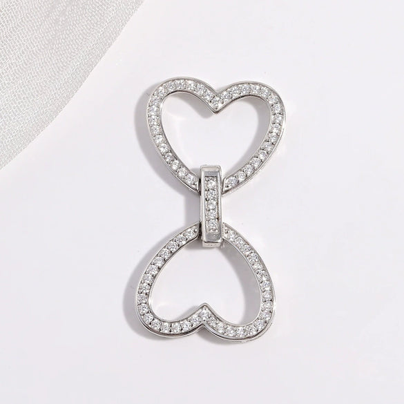 S925 Sterling Silver Love Shaped Universal Buckle For Necklace And Diy Beaded Bracelet With Zirconia Design