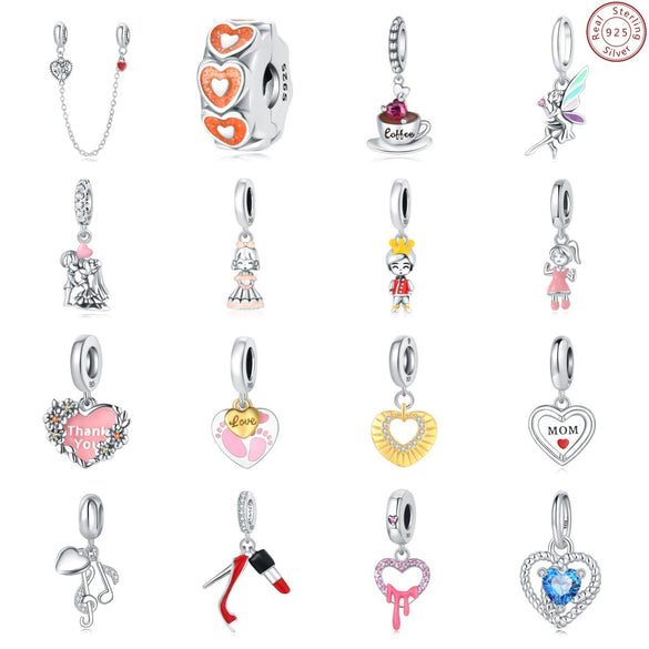 S925 Sterling Silver Lovers Family Friendship Pendant Diy Jewelry Accessories Bracelet With Dripping Oil Design
