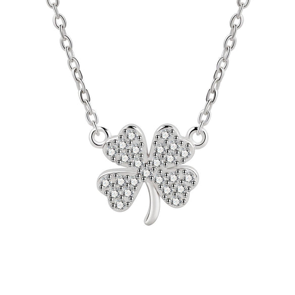 S925 Sterling Silver Lucky Clover Necklace With Cross Chain Electroplated Pendant Clavicle Chain For Women Minimalist Elegant Style