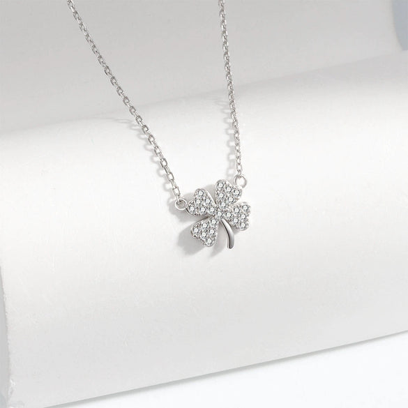 S925 Sterling Silver Lucky Clover Necklace With Cross Chain Electroplated Pendant Clavicle Chain For Women Minimalist Elegant Style