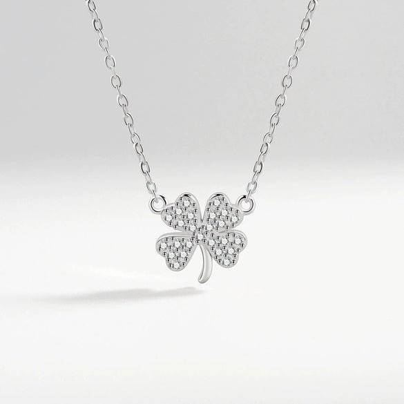 S925 Sterling Silver Lucky Clover Necklace With Cross Chain Electroplated Pendant Clavicle Chain For Women Minimalist Elegant Style