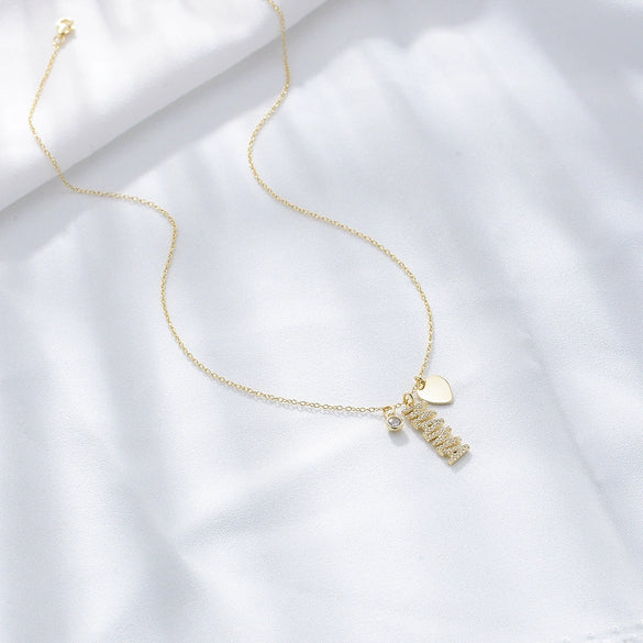 S925 Sterling Silver Mama Letter Diamond Pendant Cross Chain Necklace For Women