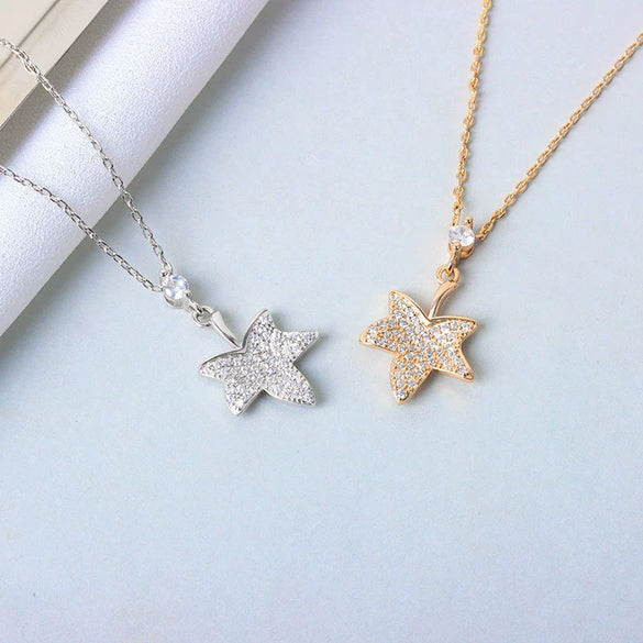 S925 Sterling Silver Maple Leaf Pendant Necklace With Cross Chain Electroplated Light Luxury Clavicle Chain For Women
