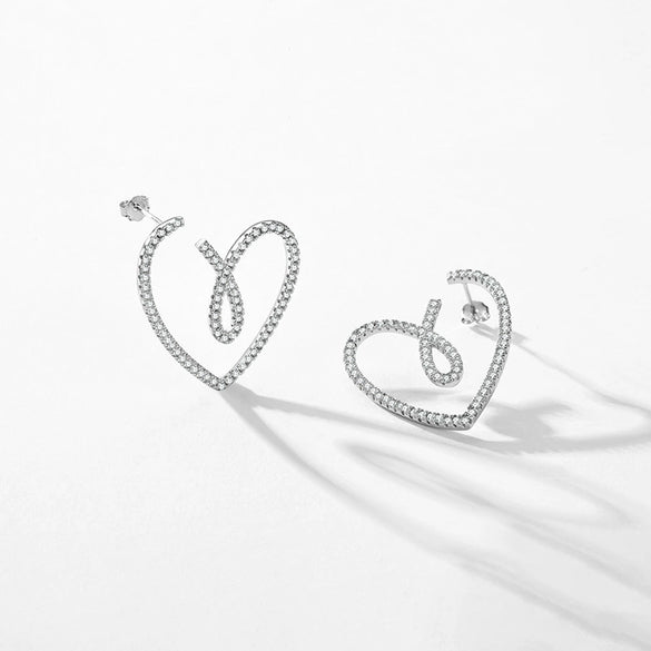 S925 Sterling Silver Micro Heartshaped Women's Fashion Creative Exaggerated Earrings With Microinlay