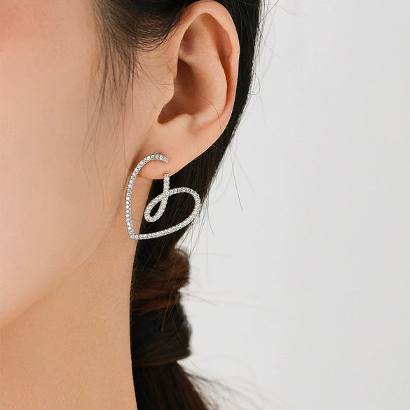 S925 Sterling Silver Micro Heartshaped Women's Fashion Creative Exaggerated Earrings With Microinlay
