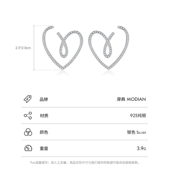 S925 Sterling Silver Micro Heartshaped Women's Fashion Creative Exaggerated Earrings With Microinlay