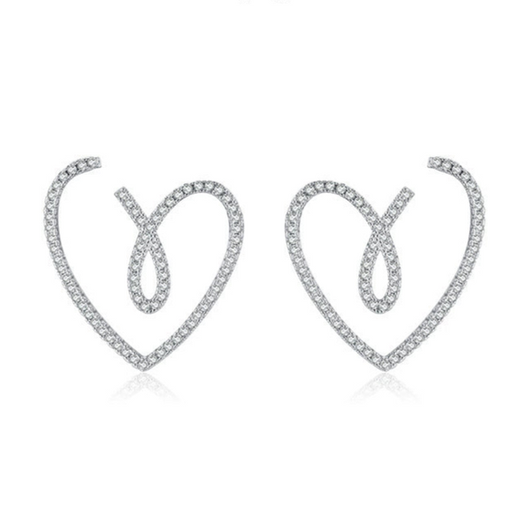S925 Sterling Silver Micro Heartshaped Women's Fashion Creative Exaggerated Earrings With Microinlay