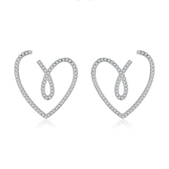 S925 Sterling Silver Micro Heartshaped Women's Fashion Creative Exaggerated Earrings With Microinlay
