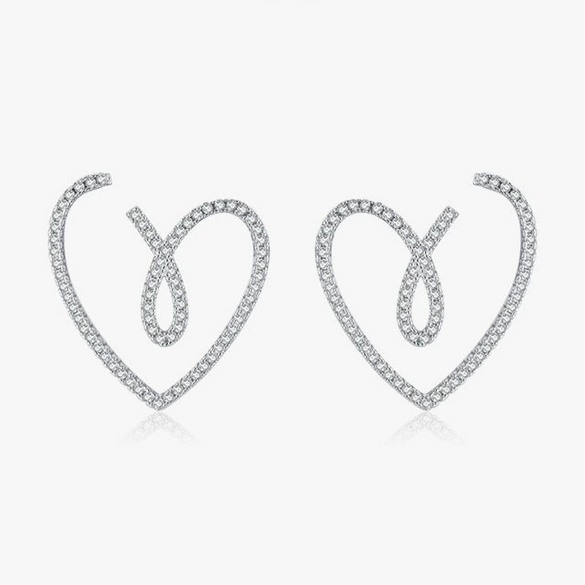 S925 Sterling Silver Micro Heartshaped Women's Fashion Creative Exaggerated Earrings With Microinlay