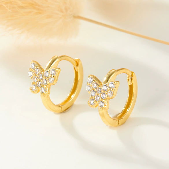 S925 Sterling Silver Micro Inlaid Zircon Butterfly Insect Fashion Pastoral Style Fresh Sweet Earrings