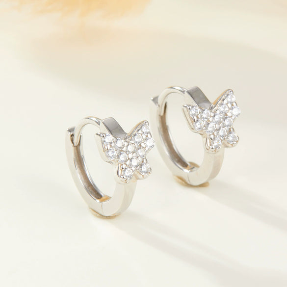 S925 Sterling Silver Micro Inlaid Zircon Butterfly Insect Fashion Pastoral Style Fresh Sweet Earrings