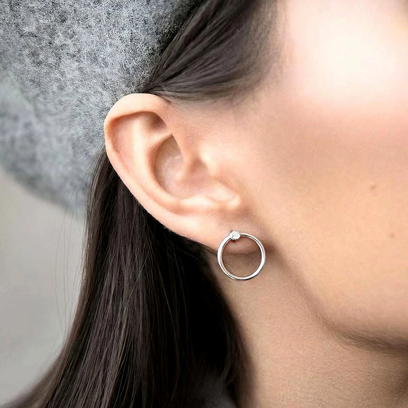 S925 Sterling Silver Micro Inlaid Zircon Circle Earrings And Geometric Ring For Women Inlaid Ear Jewelry