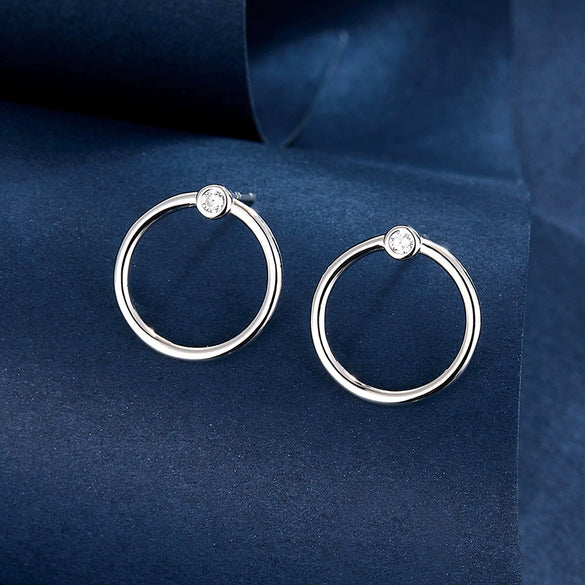 S925 Sterling Silver Micro Inlaid Zircon Circle Earrings And Geometric Ring For Women Inlaid Ear Jewelry