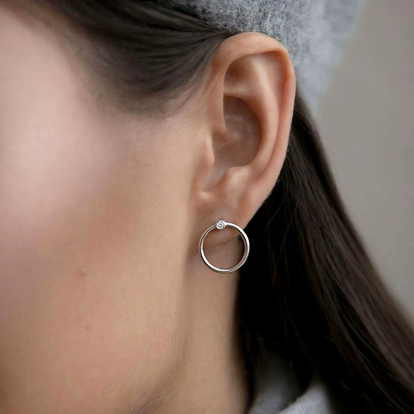 S925 Sterling Silver Micro Inlaid Zircon Circle Earrings And Geometric Ring For Women Inlaid Ear Jewelry