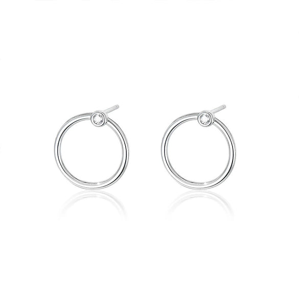 S925 Sterling Silver Micro Inlaid Zircon Circle Earrings And Geometric Ring For Women Inlaid Ear Jewelry