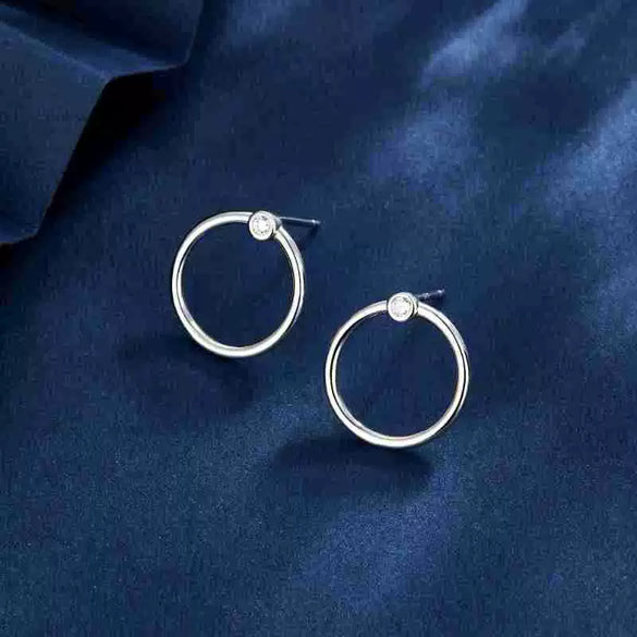 S925 Sterling Silver Micro Inlaid Zircon Circle Earrings And Geometric Ring For Women Inlaid Ear Jewelry