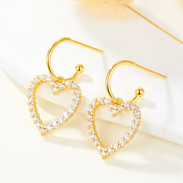 S925 Sterling Silver Micro Inlaid Zirconium Heart Shaped Drop Earrings For Women