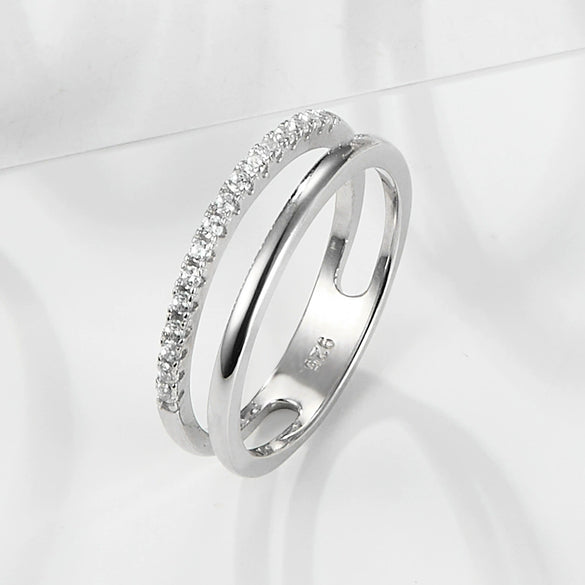 S925 Sterling Silver Microinlaid Zircon Double Row Ring Electroplated Geometric Fashion Commuter Ol Classic Allmatch Highend Sense Ring Accessories