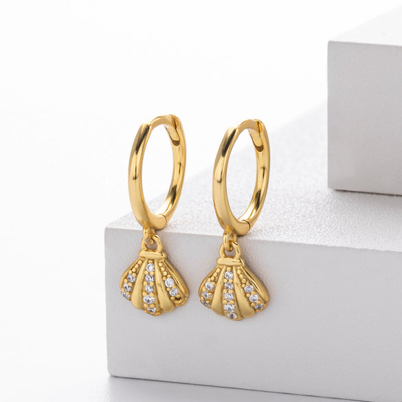 S925 Sterling Silver Microinlaid Zircon Shell Earrings Natural Style Women's