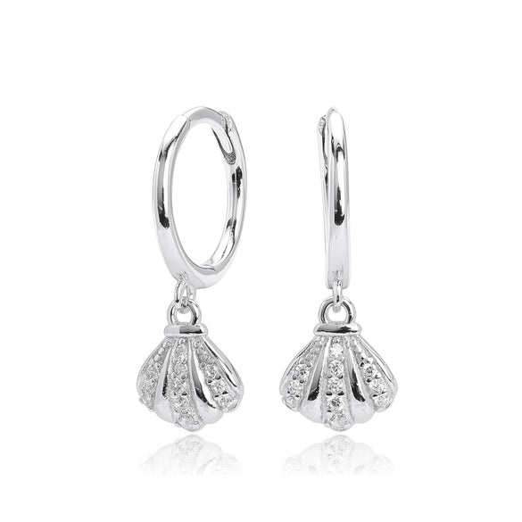 S925 Sterling Silver Microinlaid Zircon Shell Earrings Natural Style Women's