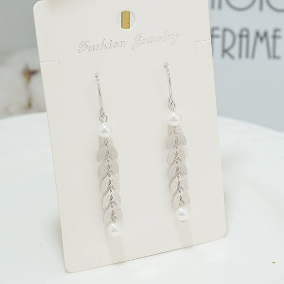 S925 Sterling Silver Mimosa Flower Long Tassel Drop Earrings With Wheat Pearl Geometric Design For Women