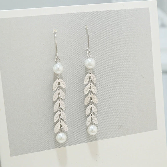 S925 Sterling Silver Mimosa Flower Long Tassel Drop Earrings With Wheat Pearl Geometric Design For Women