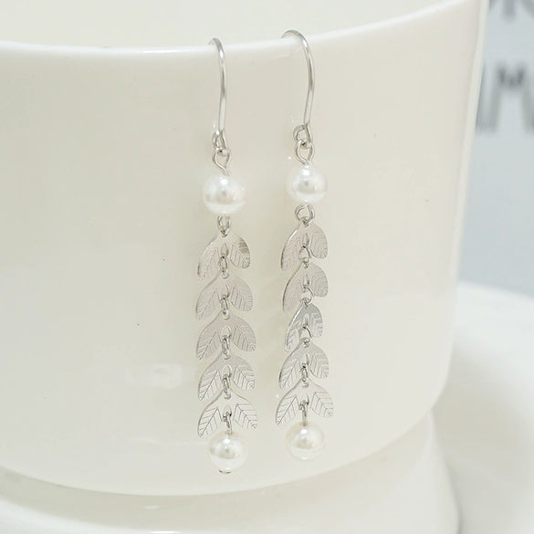 S925 Sterling Silver Mimosa Flower Long Tassel Drop Earrings With Wheat Pearl Geometric Design For Women