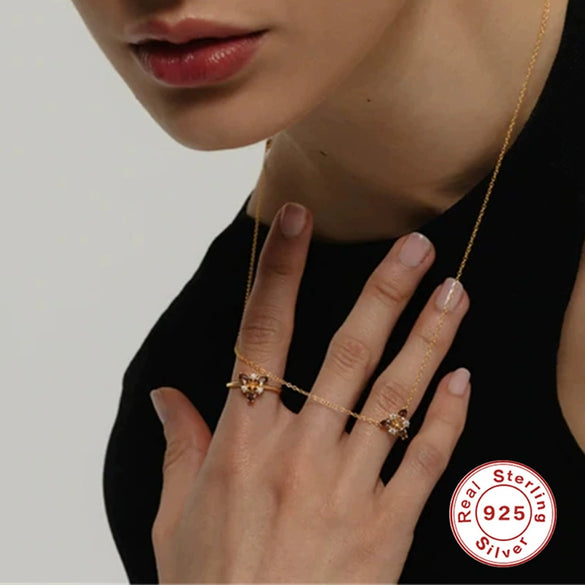 S925 Sterling Silver Mini Cute Bouquet And Triangle Ring With Diamond Light Luxury Geometric Style Real Gold Plated Women's Bracelet