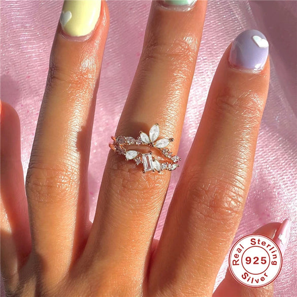 S925 Sterling Silver Mini Cute Bouquet And Triangle Ring With Diamond Light Luxury Geometric Style Real Gold Plated Women's Bracelet