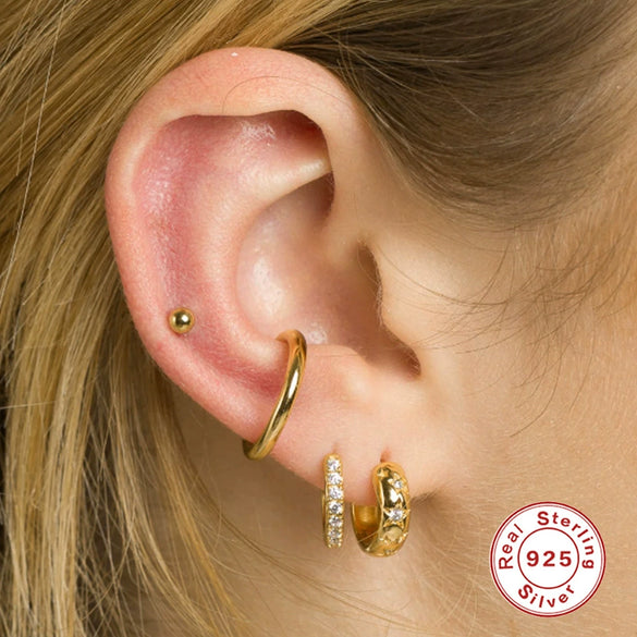 S925 Sterling Silver Mini Wide Five Pointed Star Diamond All Match Women's Earrings With Real Gold Plated Electroplating