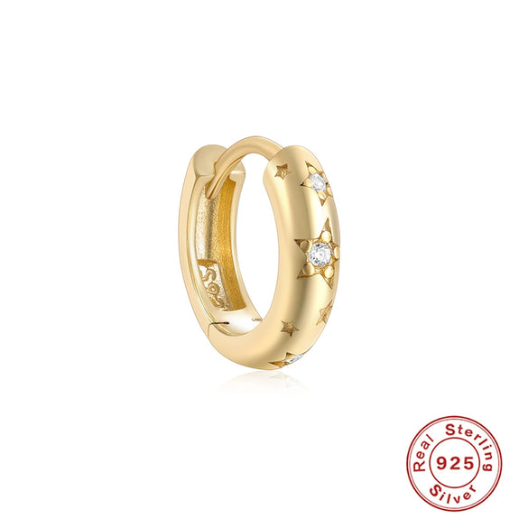 S925 Sterling Silver Mini Wide Five Pointed Star Diamond All Match Women's Earrings With Real Gold Plated Electroplating