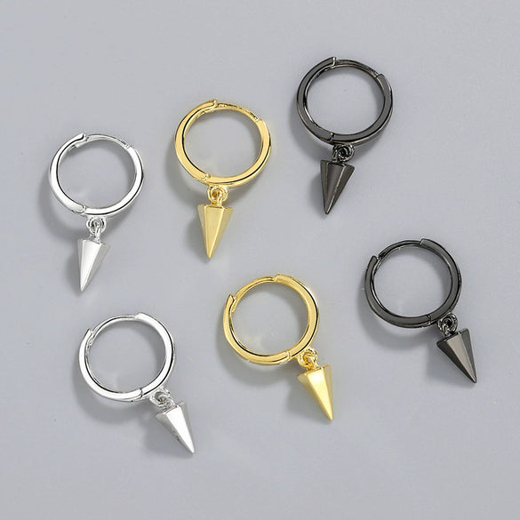 S925 Sterling Silver Minimalist Geometric Hexagon Cone Stud Earrings Electroplated Punk Style Ear Studs