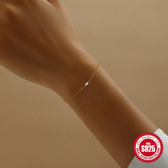 S925 Sterling Silver Minimalist Geometric Horse Eye Diamond Bracelet With Electroplating And Real Gold Plating