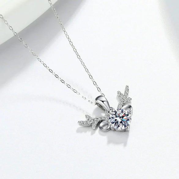 S925 Sterling Silver Moissanite Deer Pendant Necklace For Women Simple Geometric Clavicle Chain With Electroplated Finish