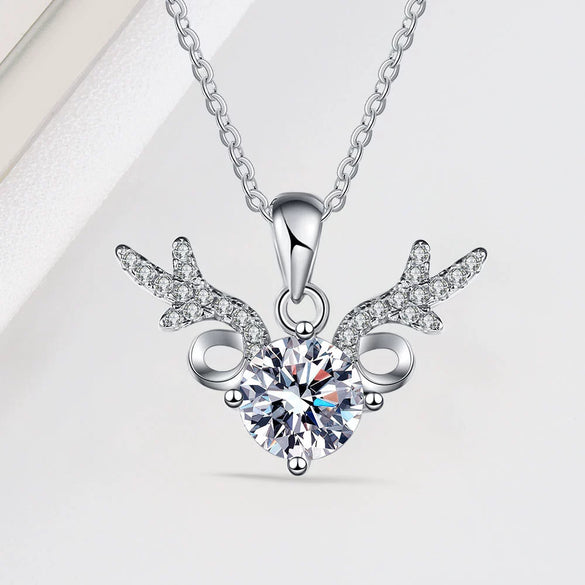 S925 Sterling Silver Moissanite Deer Pendant Necklace For Women Simple Geometric Clavicle Chain With Electroplated Finish
