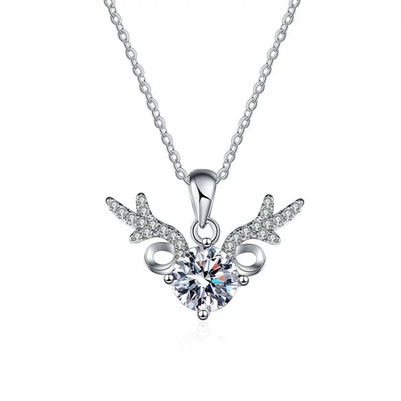 S925 Sterling Silver Moissanite Deer Pendant Necklace For Women Simple Geometric Clavicle Chain With Electroplated Finish
