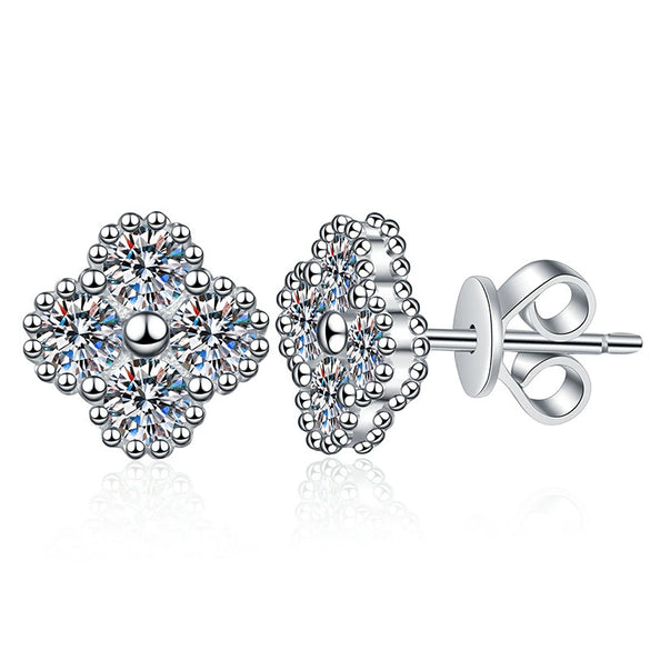 S925 Sterling Silver Moissanite Earrings Four Leaf Clover Light Luxury Electroplated For Women