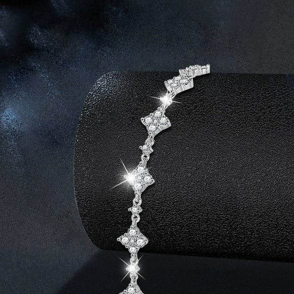 S925 Sterling Silver Moissanite Geometric Four Leaf Clover Women's Bracelet Set With Diamonds Fashion