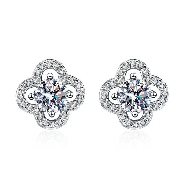 S925 Sterling Silver Moissanite Geometric Lucky Grass Earrings Electroplated Fashion Sweet Jewelry Gift