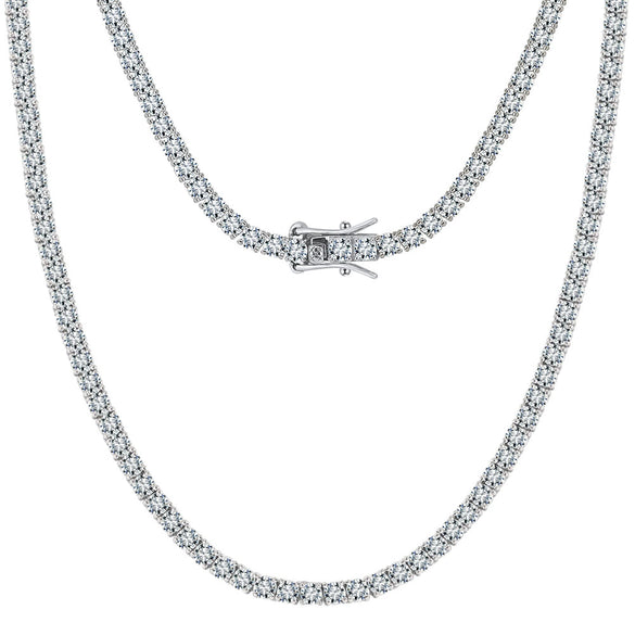 S925 Sterling Silver Moissanite Tennis Chain Necklace Geometric Design Set With Diamonds