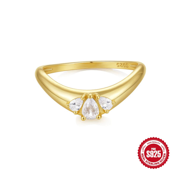 S925 Sterling Silver Moon Geometric Engagement Ring For Women With Electroplating And Real Gold Plating