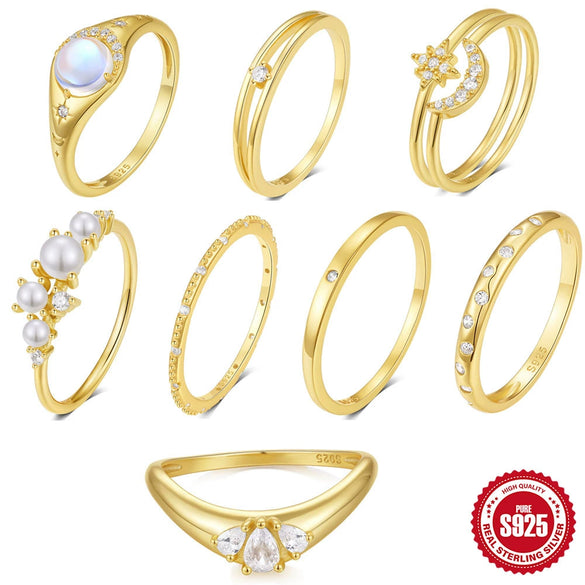 S925 Sterling Silver Moon Geometric Engagement Ring For Women With Electroplating And Real Gold Plating