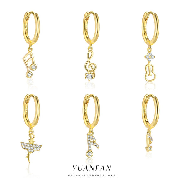 S925 Sterling Silver Musical Notes Fashion Earrings For Women With Zirconia