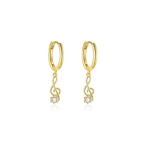 S925 Sterling Silver Musical Notes Fashion Earrings For Women With Zirconia