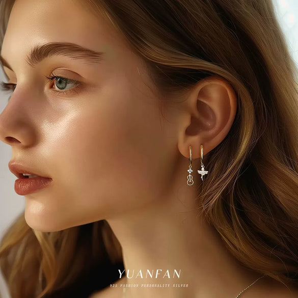 S925 Sterling Silver Musical Notes Fashion Earrings For Women With Zirconia