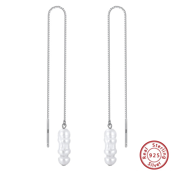 S925 Sterling Silver Natural Freshwater Baroque Pearl Box Chain Geometric Earrings For Women