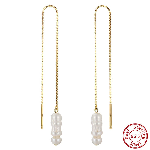 S925 Sterling Silver Natural Freshwater Baroque Pearl Box Chain Geometric Earrings For Women