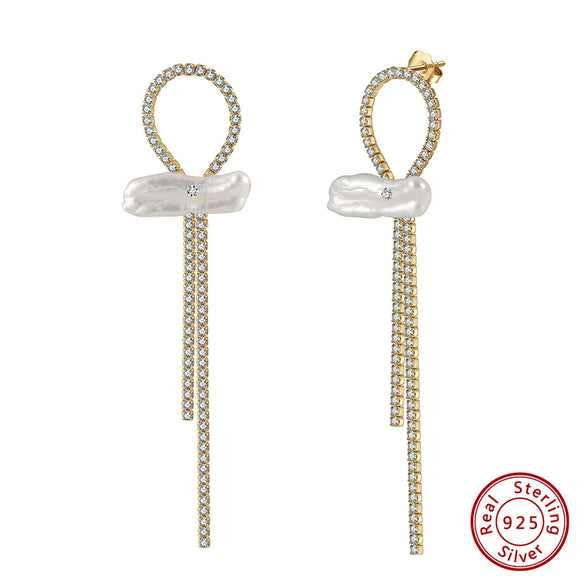 S925 Sterling Silver Natural Freshwater Pearl Geometric Earrings Electroplated