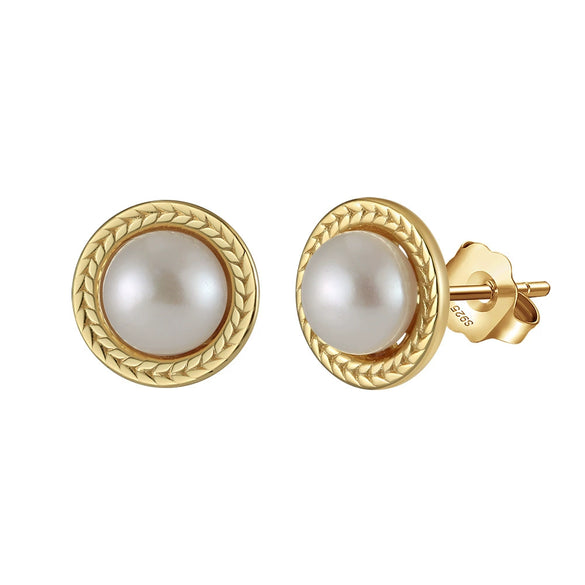 S925 Sterling Silver Natural Freshwater Pearl Geometric Earrings Electroplated
