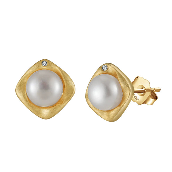 S925 Sterling Silver Natural Freshwater Pearl Geometric Earrings Electroplated